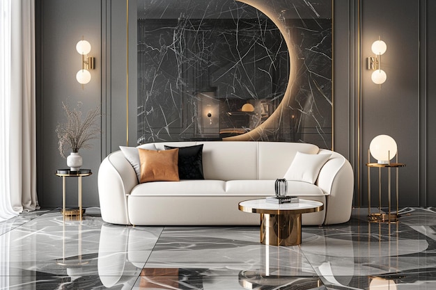 Photo a luxurious living room with a marble floor