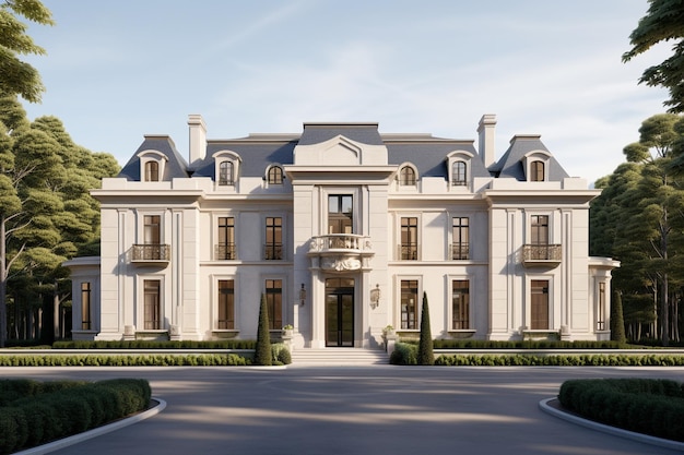 Photo luxurious mansion with classic design with daylight and trees in the background