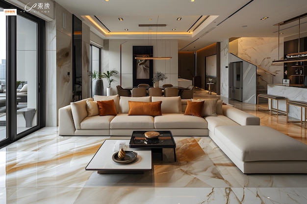 Luxurious Marble Texture and Elegant Interior Design in Modern Living Room