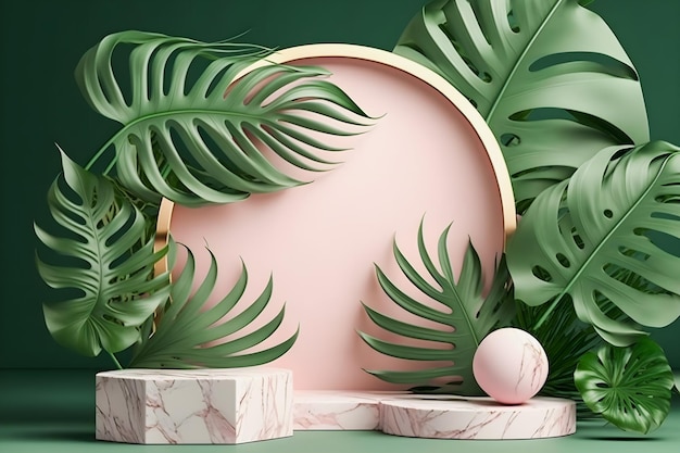 A luxurious mate white marble pink podium stage display mockup perfect for product presentation