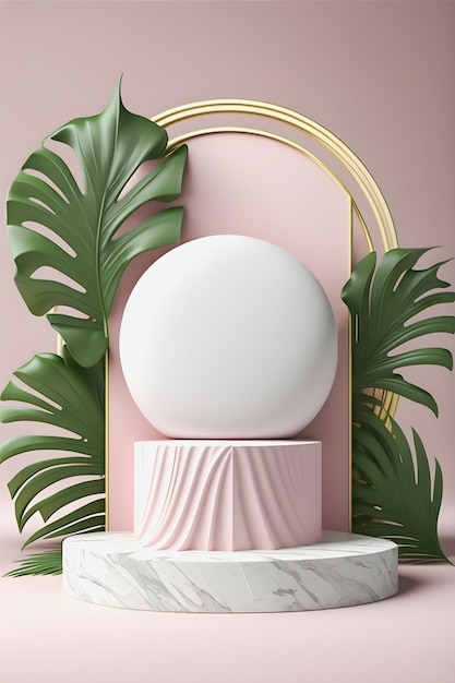 A luxurious mate white marble pink podium stage display mockup perfect for product presentation