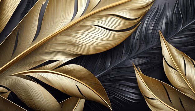 Luxurious metallic golden tropical leaves background