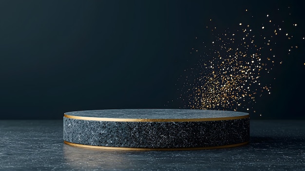 Photo a luxurious minimal podium with golden accents and sparkling glitter creating a magical atmosphere