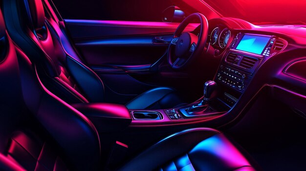 Photo luxurious modern car interior with red and blue lights