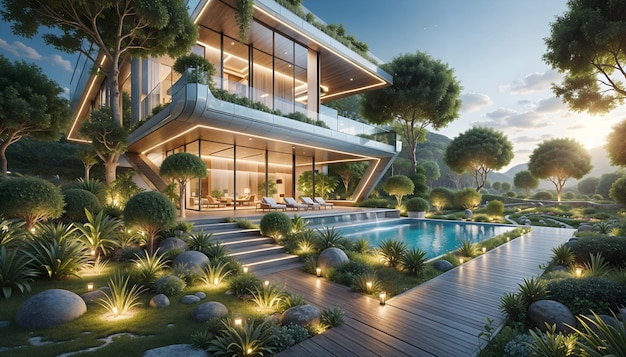 Luxurious Modern Eco Home with Stunning Natural Garden and Water Feature