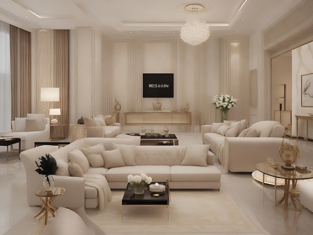 luxurious modern living room exudes warmth and harmony filled with neutral tones rich textures