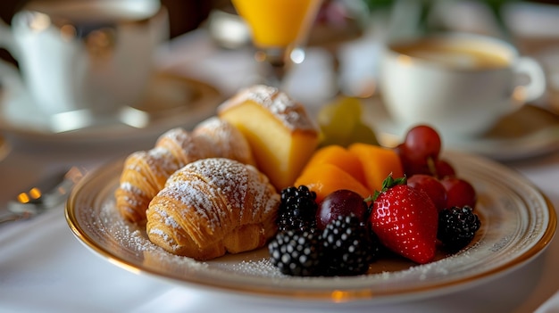 Luxurious Morning Indulgence A Delectable Breakfast Platter Brimming with Fresh Fruits Pastries