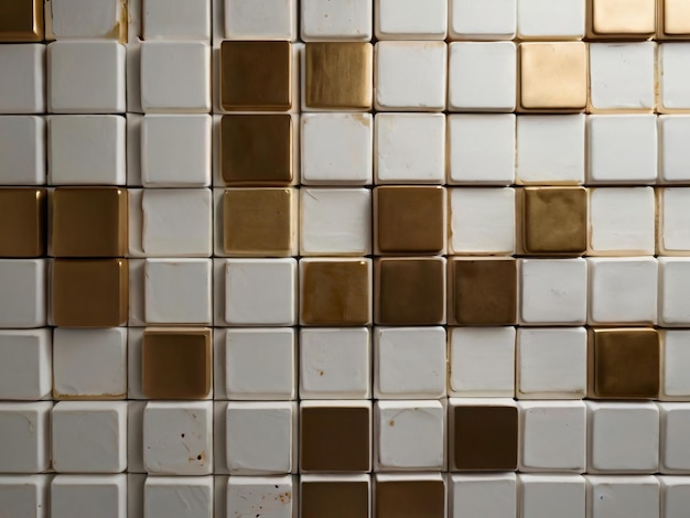 A luxurious pattern of glossy gold and white tiles