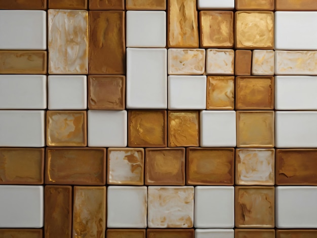 A luxurious pattern of glossy gold and white tiles