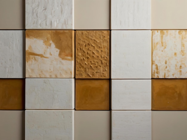 A luxurious pattern of glossy gold and white tiles