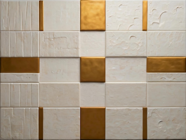 A luxurious pattern of glossy gold and white tiles