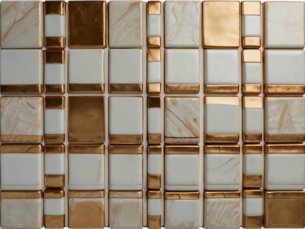 A luxurious pattern of glossy gold and white tiles