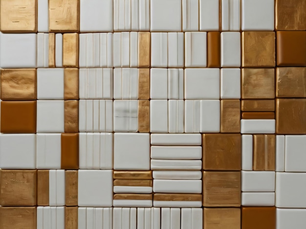 A luxurious pattern of glossy gold and white tiles