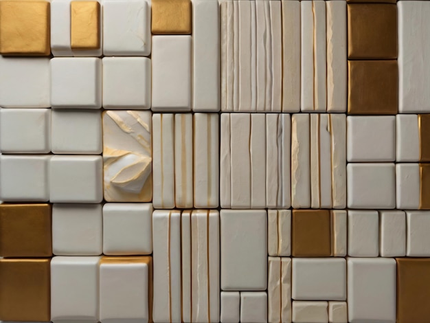 A luxurious pattern of glossy gold and white tiles