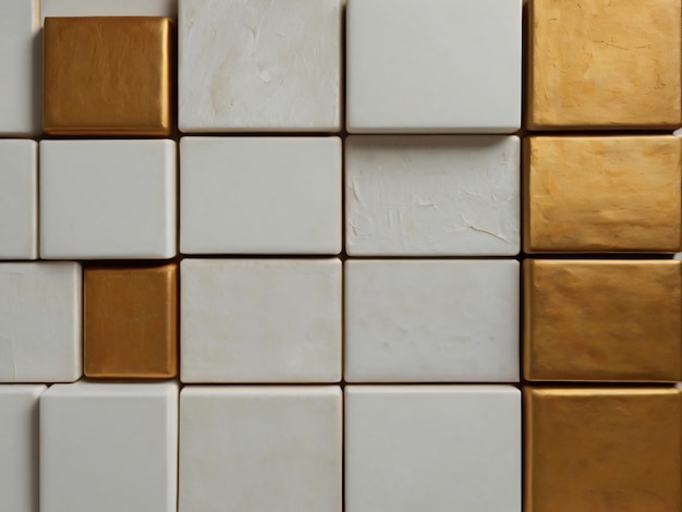 A luxurious pattern of glossy gold and white tiles