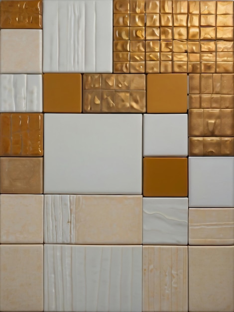 A luxurious pattern of glossy gold and white tiles