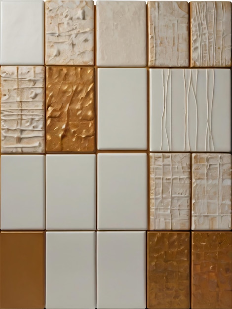 A luxurious pattern of glossy gold and white tiles