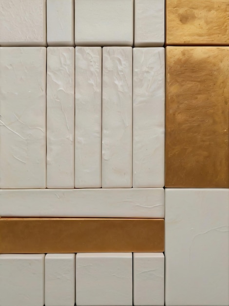 A luxurious pattern of glossy gold and white tiles