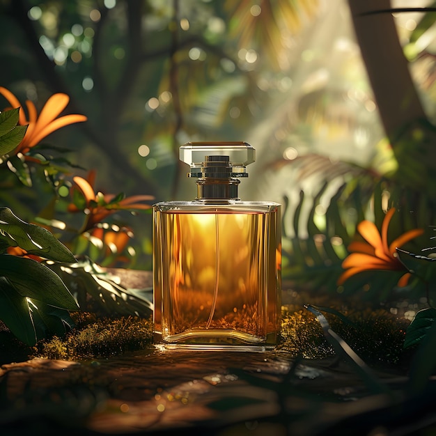 Luxurious Perfume Bottle in Exotic Jungle Generative Ai