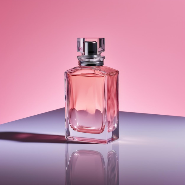 Luxurious perfume bottle on a pink background