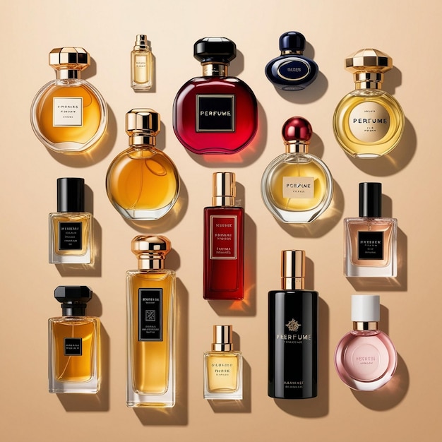 Photo luxurious perfume bottles displayed on elegant beige