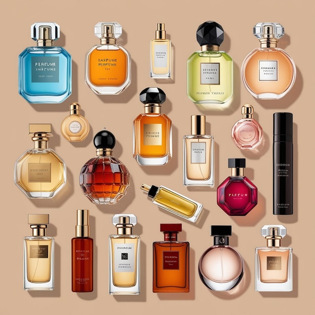 Photo luxurious perfume bottles displayed on elegant beige