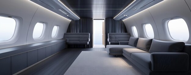 Photo luxurious private jet interior showcasing elegant seating modern design and sophisticated amenities for a premium travel experience