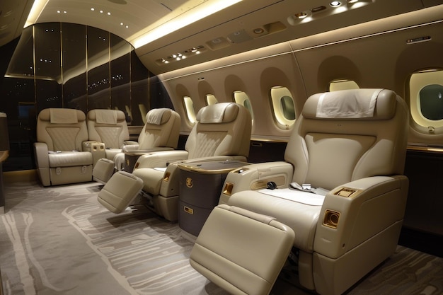 Photo luxurious private jet interior with leather seats