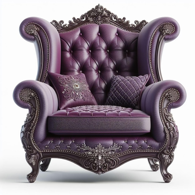 luxurious purple armchair on white background