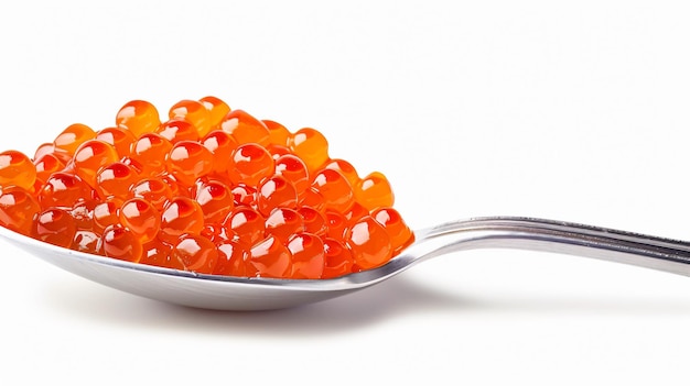 Luxurious Red Caviar in Spoon on White Background