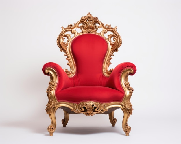 Luxurious Red and Gold Chair on White Background AI Generated