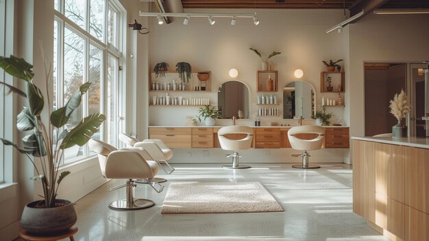 Photo luxurious salon interior with soft tones and elegant modern design