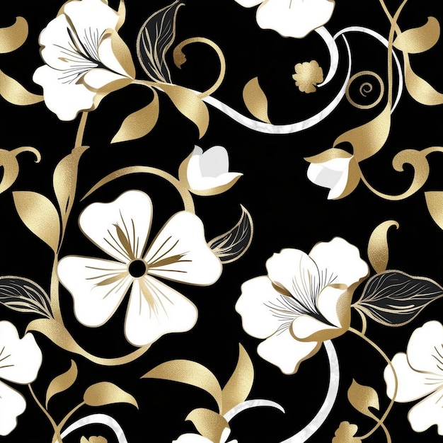 Photo luxurious seamless floral pattern with black gold and white accents generative ai