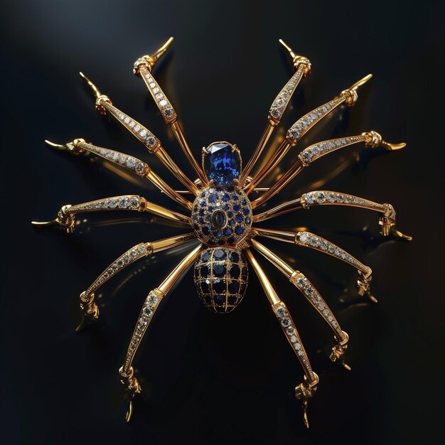 Photo luxurious spider brooch with sapphires and diamonds