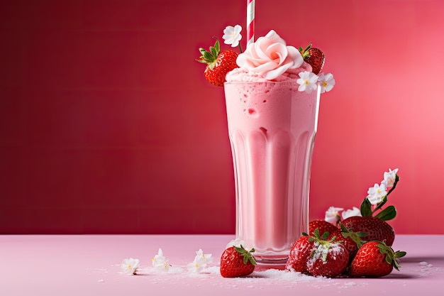 luxurious strawberry milkshake with a pink hue