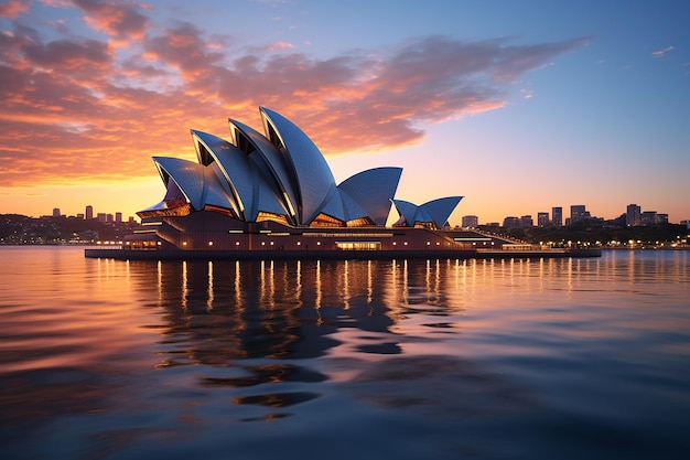 Luxurious Sydney Opera House in Australia with Ocean and City View at Sunrise