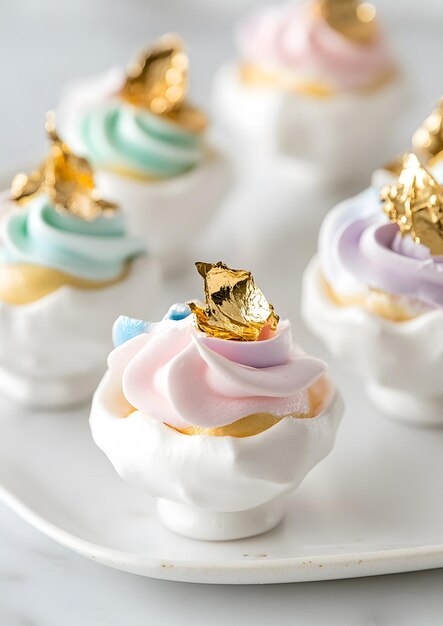 Photo a luxurious tower of pastelcolored macarons each decorated with delicate unicorn faces and golden