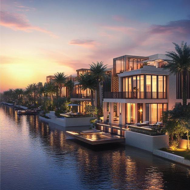 Photo the luxurious waterfront properties and resorts at dubai water canal