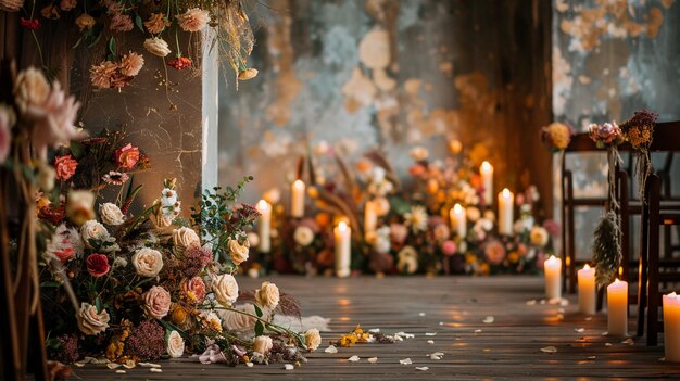 Luxurious Wedding Ceremony Decor with Flowers and Candles