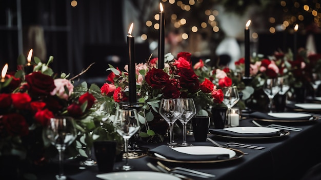 Luxurious wedding reception with trendy black decoration