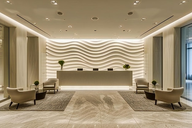 Luxurious Welcome A Hotel Lobby That Embodies Modern Luxury with a Sophisticated Design Marrying Style and Comfort in a Welcoming Space