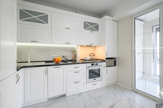 Luxurious white modern kitchen interior