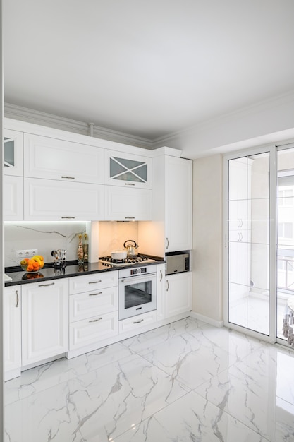 Luxurious white modern kitchen interior