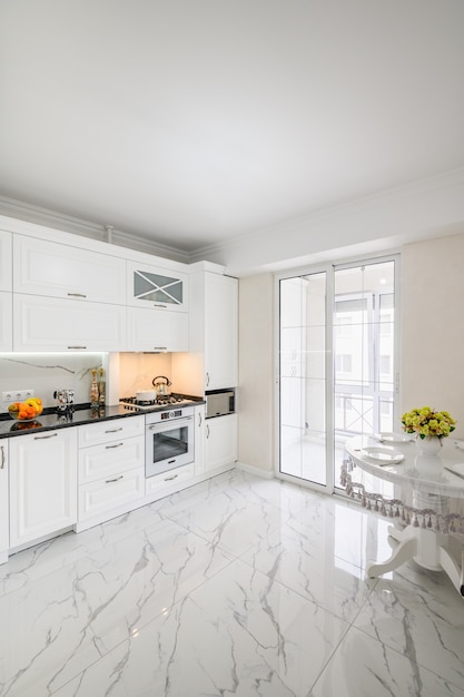 Luxurious white modern kitchen interior