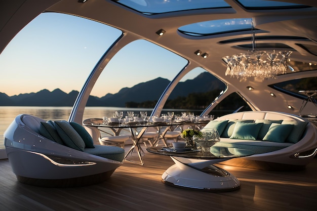 Luxurious Yacht Interior with Plush White Furnishings