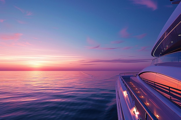 Luxurious yacht in the tranquil waters of a sapphireblue sea at sunset