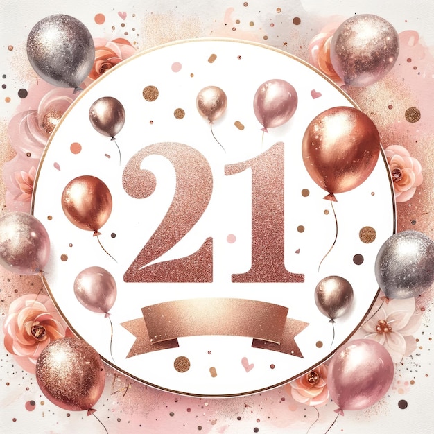 Photo luxury 21 celebration design in rose gold and blush with copyspace