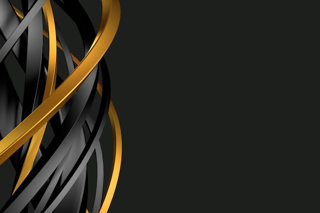 Luxury 3d rendering abstract background with black and gold stripes