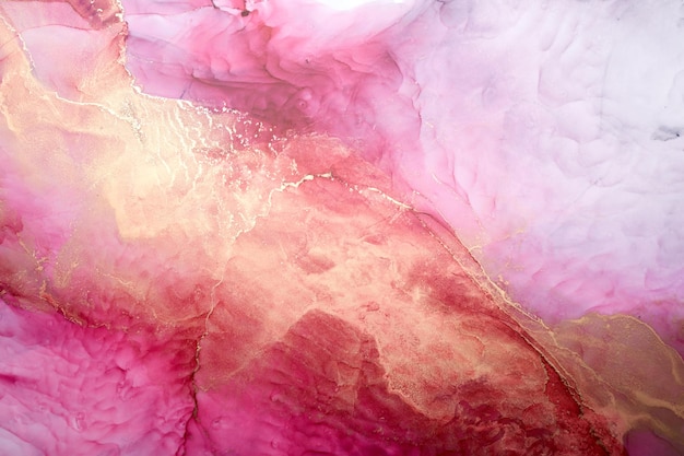 Luxury abstract background in alcohol ink technique, pink gold liquid painting, scattered acrylic blobs and swirling stains, printed materials