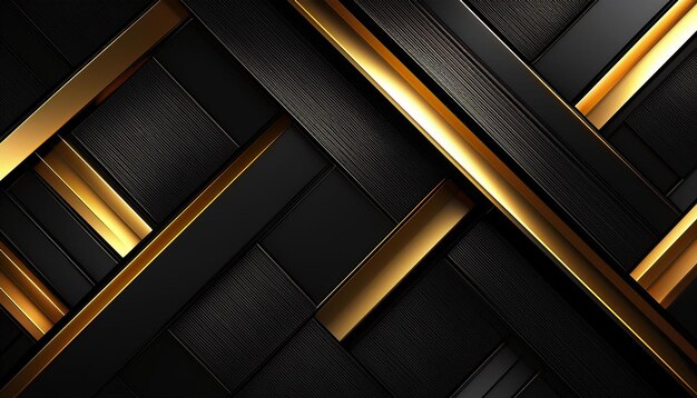 Photo luxury abstract black metal background with golden light lines dark 3d geometric texture illustration